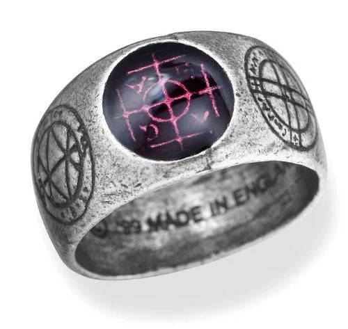 oval rings for women -Agla Alchemy Gothic Pewter Talisman Ring