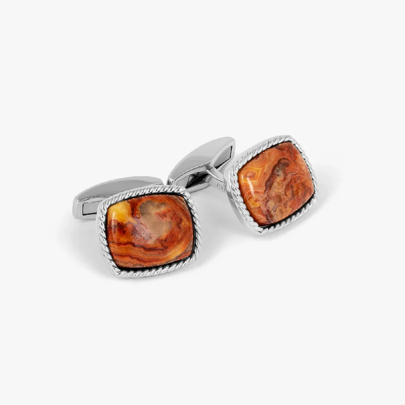 tennis bracelets for women -Cable Jasper Cufflinks In Rhodium Plated Silver with Red Jasper (Limited Edition)