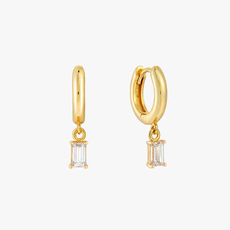 statement earrings for women -Baguette Drop Huggie Earrings