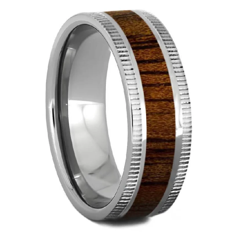 artistic rings for women -Koa Wood Ring with Milgrain Edge, 8mm Polished Finish-SI8004