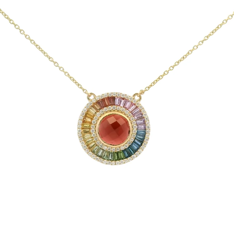 crystal pendant necklaces for women -14K Yellow Gold 2.84ct Garnet, 1.60cttw Multi Sapphire, & 0.37cttw Diamond Necklace by Bellarri