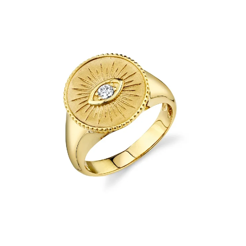 vintage rings for women -Gold & Diamond Marquise Eye Coin Signet Ring