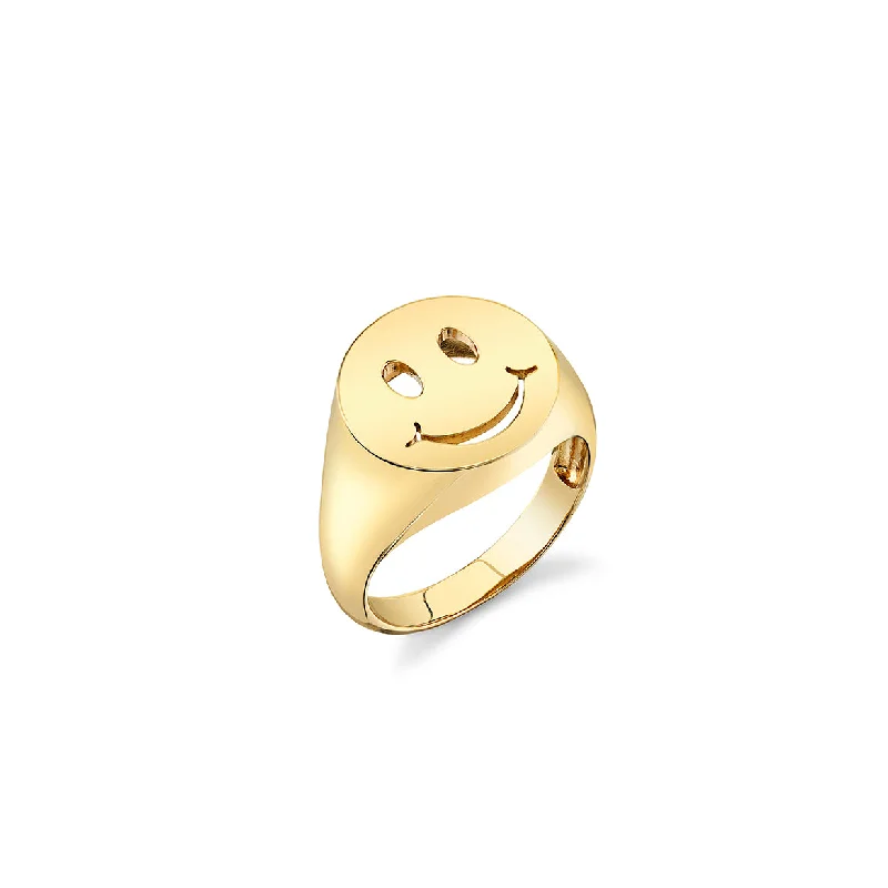 vintage engagement rings -Pure Gold Happy Face Signet Ring