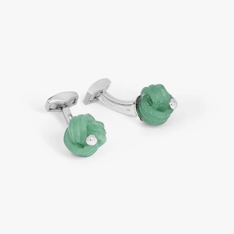 flower bangles for women -Sterling silver Knot cufflinks with aventurine