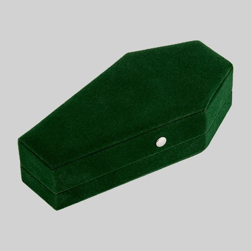 heart-shaped rings for women -The Moss Green Velvet Coffin Ring Case