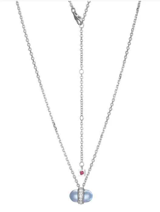 sapphire necklaces for women -Sterling Silver Pivot Synthetic Blue Quartz Cabachon & CZ Necklace 16-19"