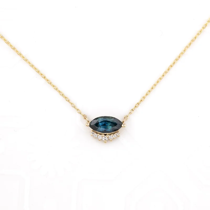 bar necklaces for women -Eden 0.70ct Deep Teal Blue Sri Lanka Sapphire & Diamonds Necklace, 14K Yellow Gold (One of a kind)