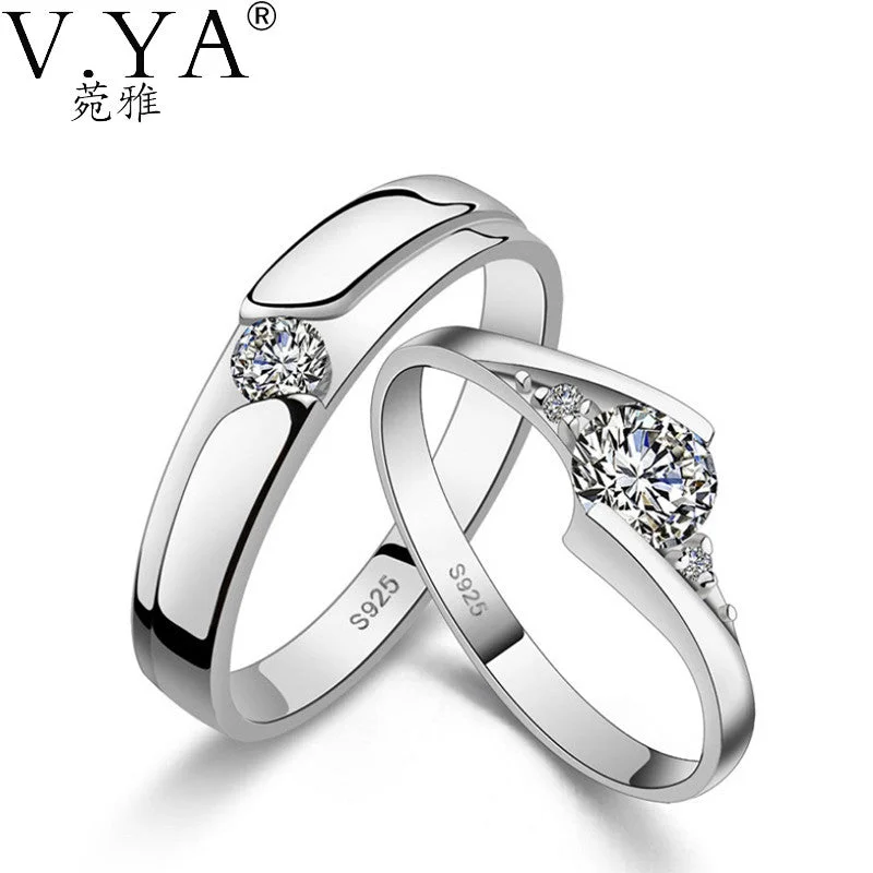 fine engagement rings -Pair of Lover's Ring S925 Solid Silver Rings for Lover Jewelry 100% Real Genuine