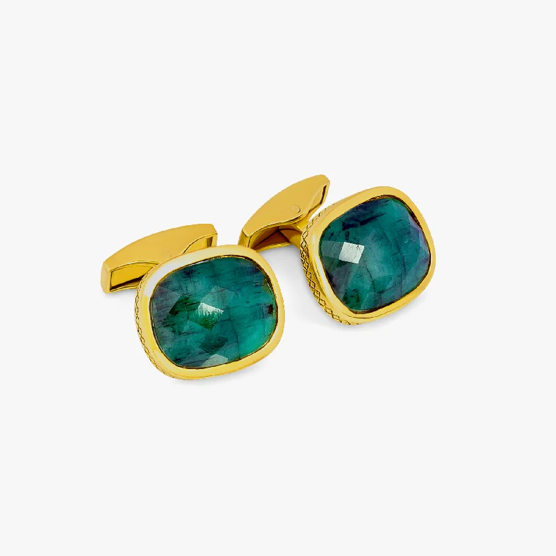 wedding bangles for women -Yellow Gold Plated Green Faceted Bezel Cufflinks (Limited Edition)