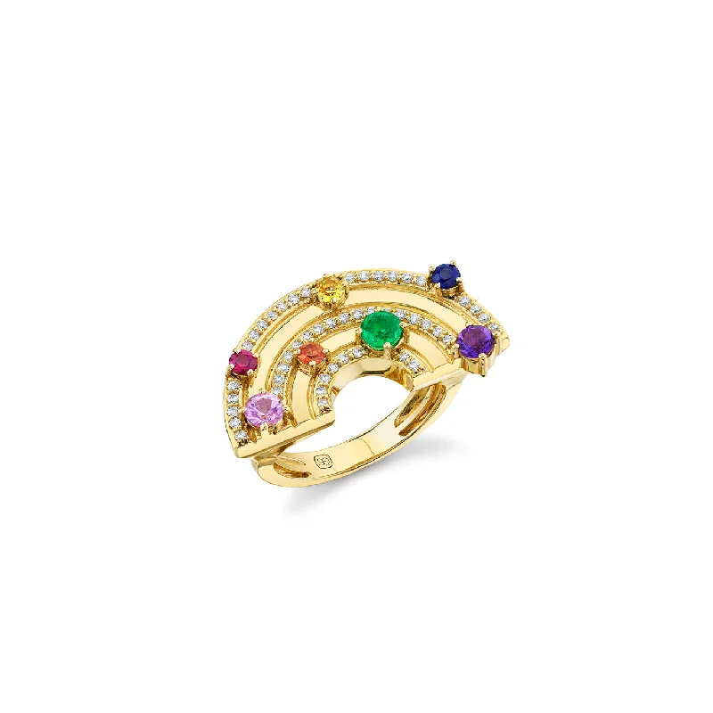 luxury gemstone engagement rings -Gold & Diamond Rainbow Block Signet Ring