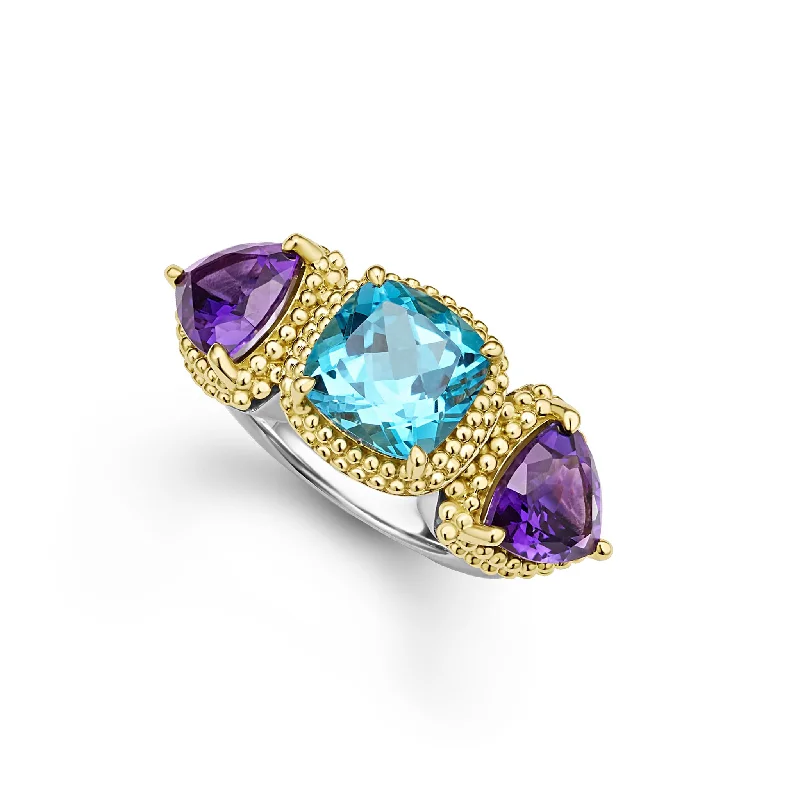 pear-shaped rings for women -Caviar Color Two-Tone Amethyst and Swiss Blue Topaz Ring