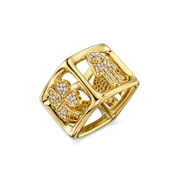 minimalist rings for women -Gold & Diamond Luck Block Ring