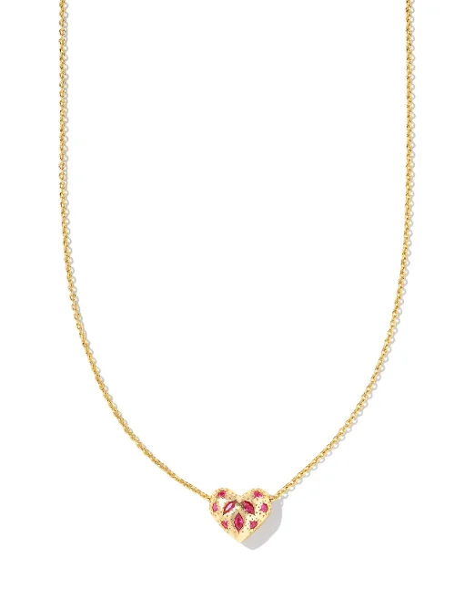 classic necklaces for women -Holland Heart Gold Plated Pink Crystal Short Pendant Necklace by Kendra Scott