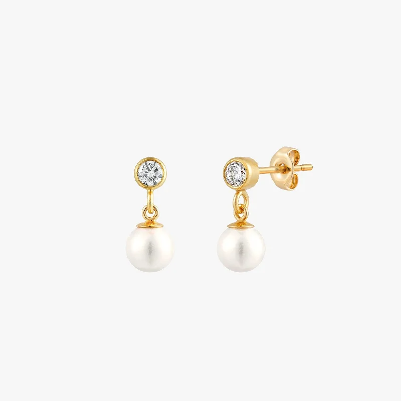 large hoop earrings for women -Little Bezel Pearl Drop Earrings