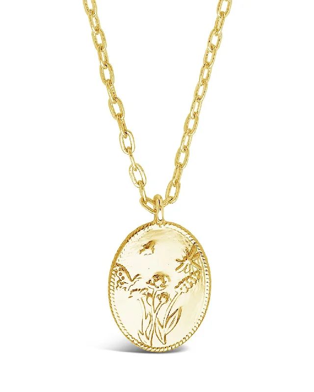 multi-layered necklaces for women -Engraved Garden Pendant