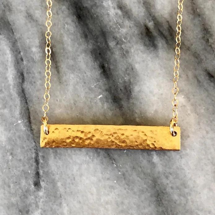 crystal pendant necklaces for women -Medium Hand Textured 14K Gold Fill Bar Necklace