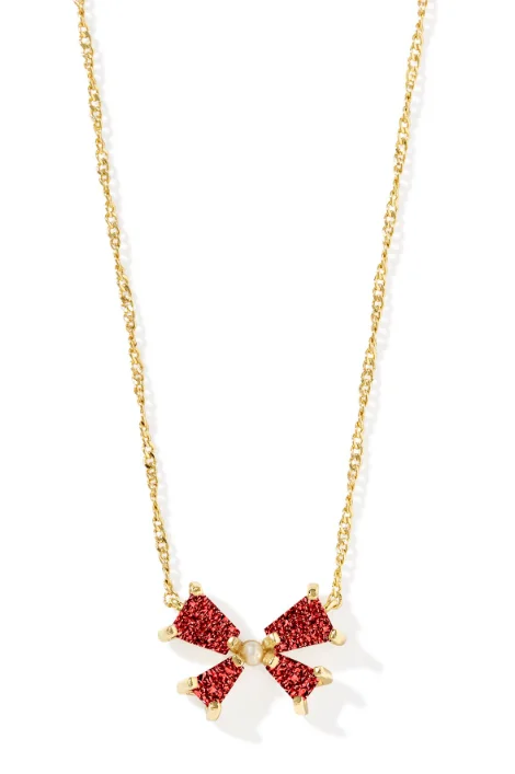 pearl necklaces for women -Blair Gold Plated Bright Red Drusy Bow Small Short Pendant Necklace by Kendra Scott