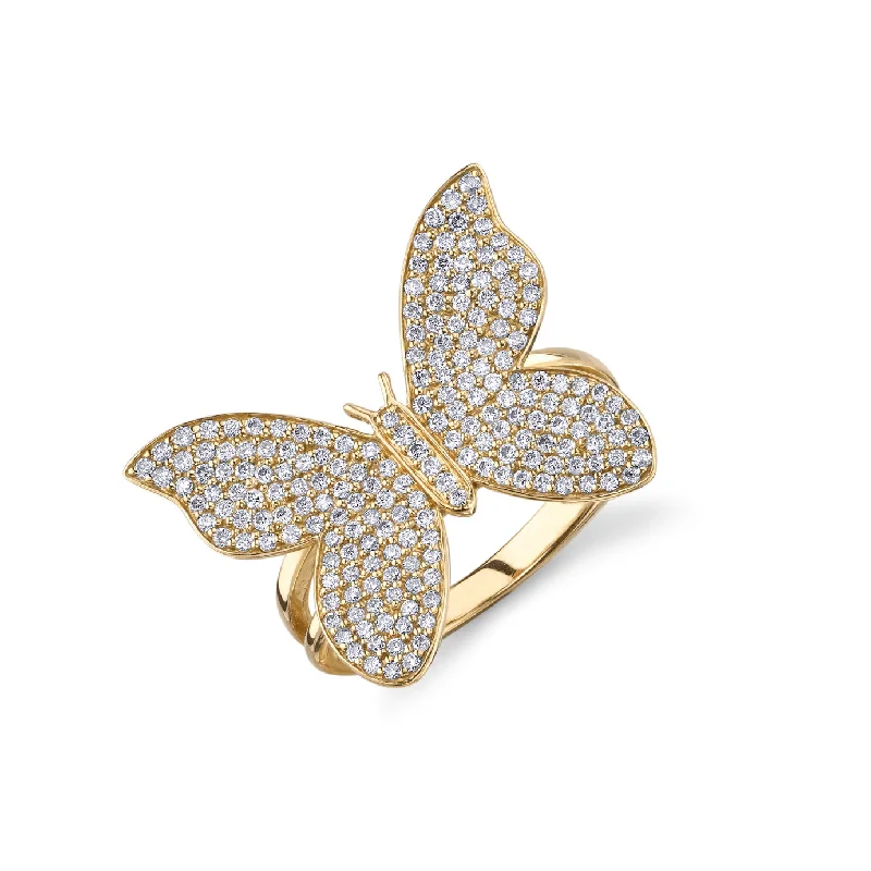 oval rings for women -Gold & Diamond Large Butterfly Ring