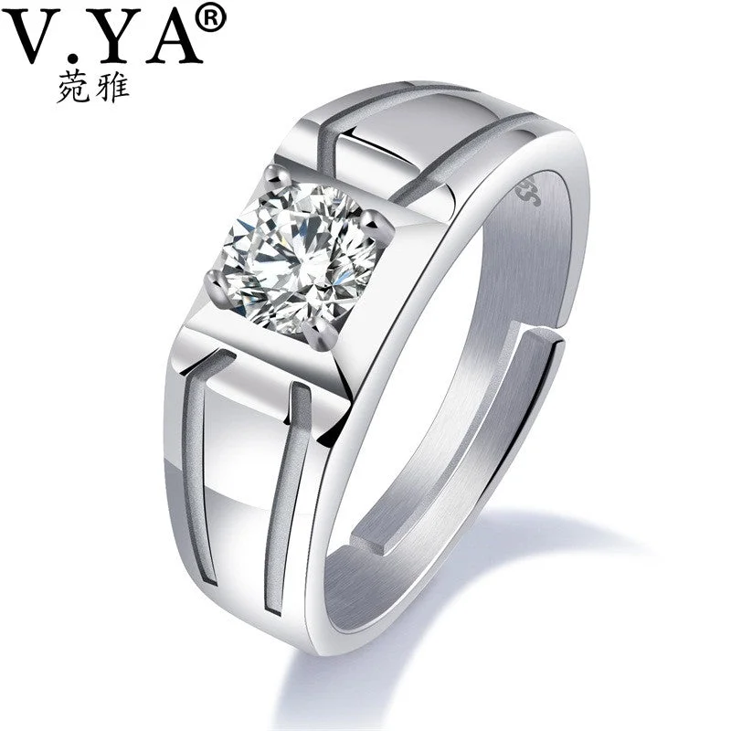 luxury gemstone engagement rings -V.YA 925 Silver Wedding Ring Adjustable Size Wide Finger Ring Classict