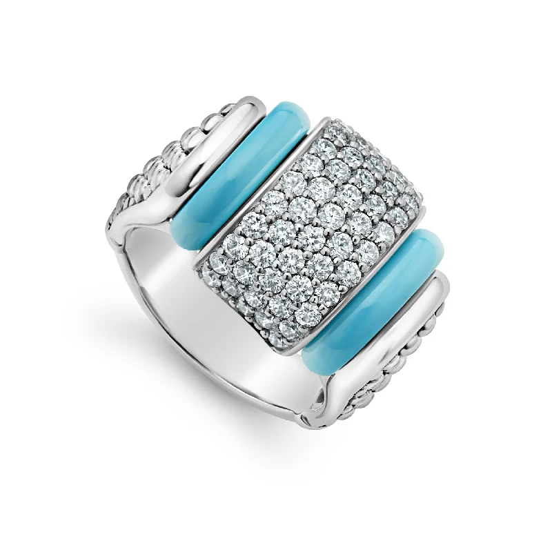 fine engagement rings -Blue Caviar Blue Ceramic Caviar Diamond Statement Ring