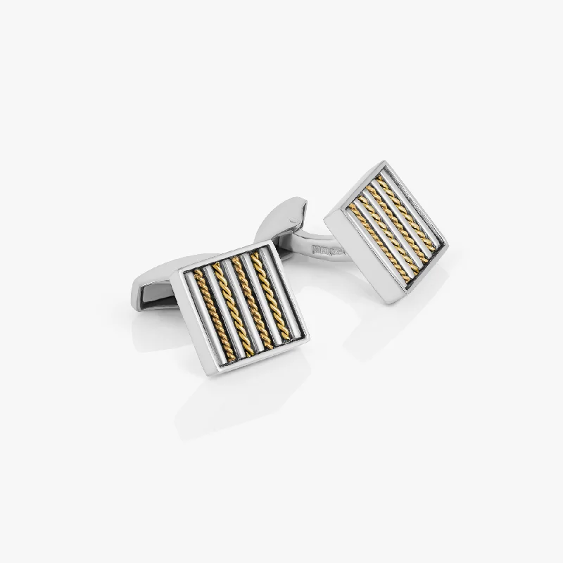 beautiful gemstone bangles -Royal cable square cufflinks in sterling silver with 18k gold