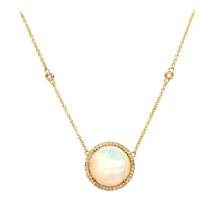 floral design necklaces for women -14K Yellow Gold 2.38cttw Opal & 0.21cttw Diamond Necklace