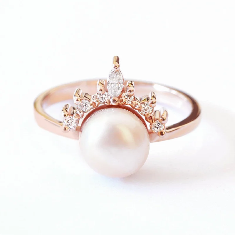 adjustable gold rings -Pearl and Diamonds Ring - "Romi" ♥