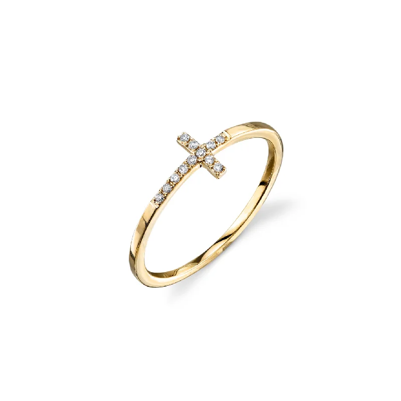 wedding bands for women -Gold & Pavé Diamond Bent Cross Ring