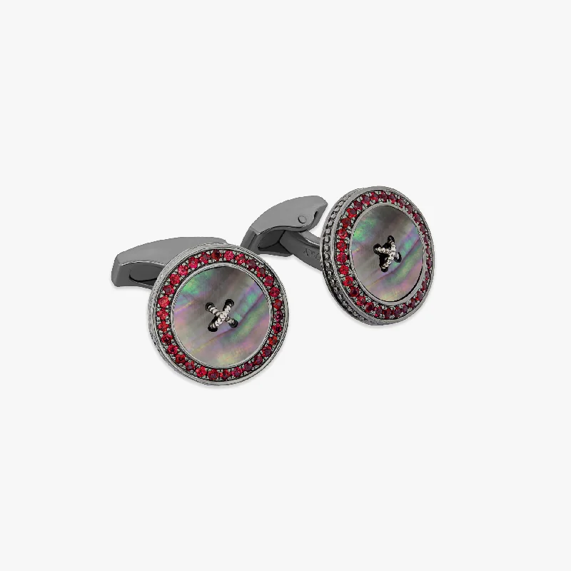 diamond bangles for women -Precious Button cufflinks with black mother of pearl & rubies