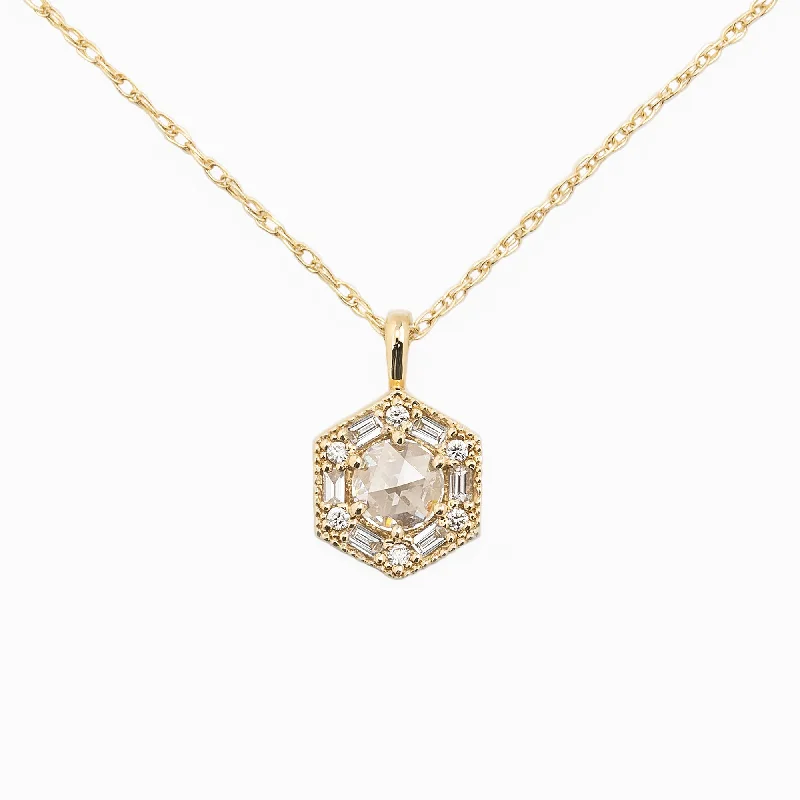 charm necklaces for women -Lila Hexagon Necklace - 5mm Rosecut Diamond Necklace, 14k yellow gold (One of a kind)