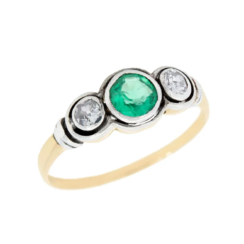 multi-colored gemstone rings -Victorian  14k/Sterling Silver Emerald and Diamond Three Stone Ring