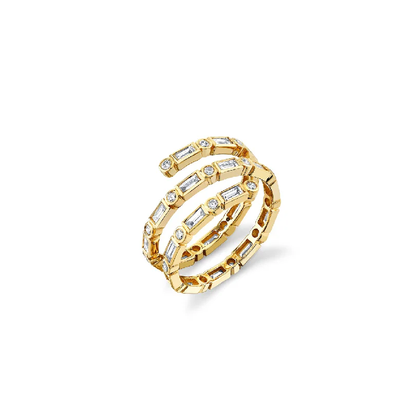 engagement rings for women -Gold & Diamond Baguette Double Coil Ring