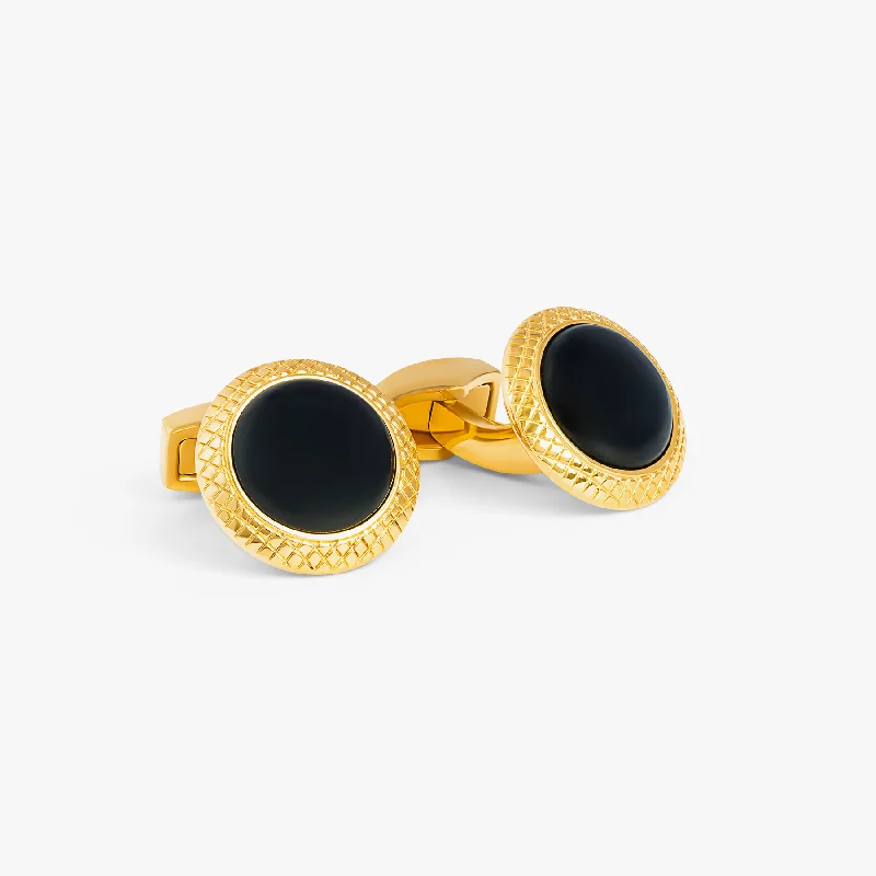 mixed metal bracelets for women -Yellow plated Bullseye cufflinks with onyx