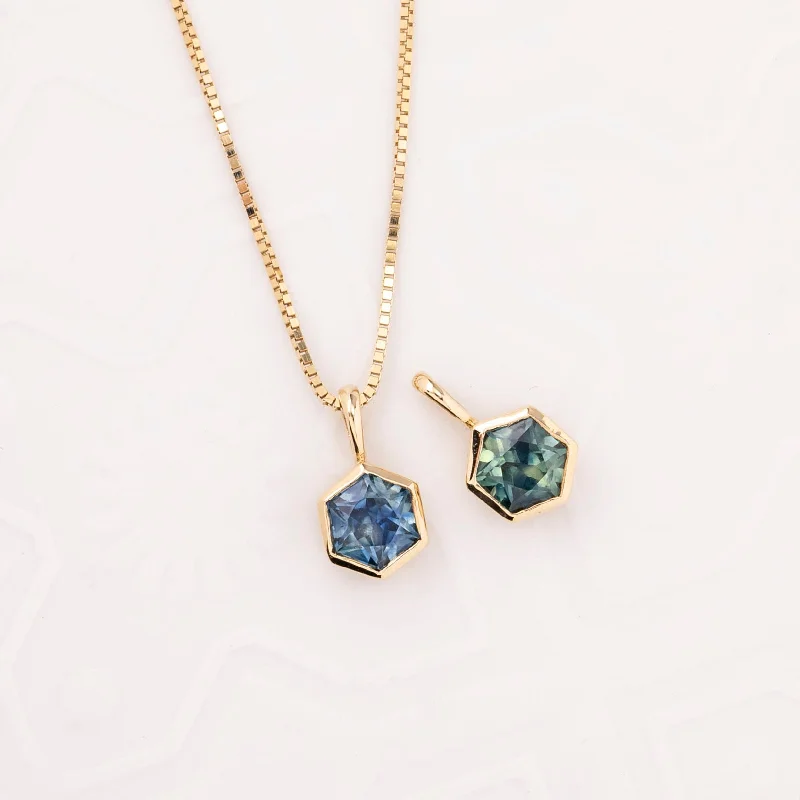 crystal pendant necklaces for women -Montana Sapphire Patia Hexagon Necklace