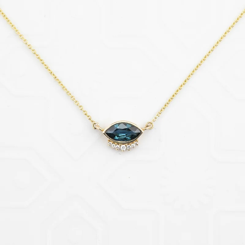 pendant and chain necklaces for women -Eden Bezel 0.74ct Deep Blue Marquise Sapphire & Diamond Necklace, 14K Yellow Gold (One of a kind)