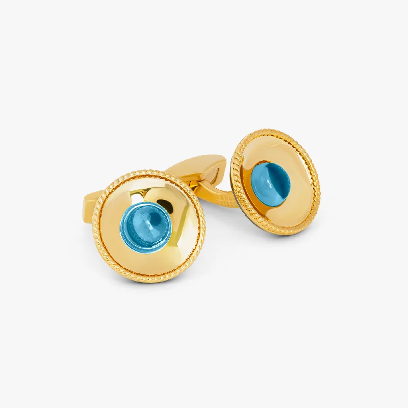 bracelet chains for women -Cable bowl cufflinks in Yellow gold plated sterling silver with topaz         