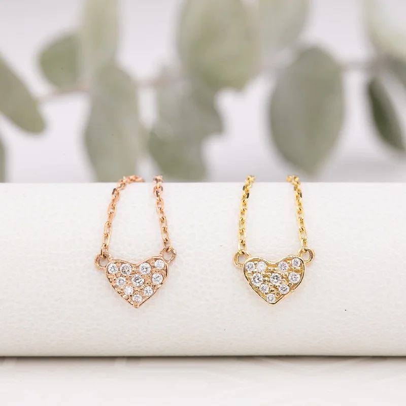 bridal necklaces for women -Pave Diamond Heart Necklace