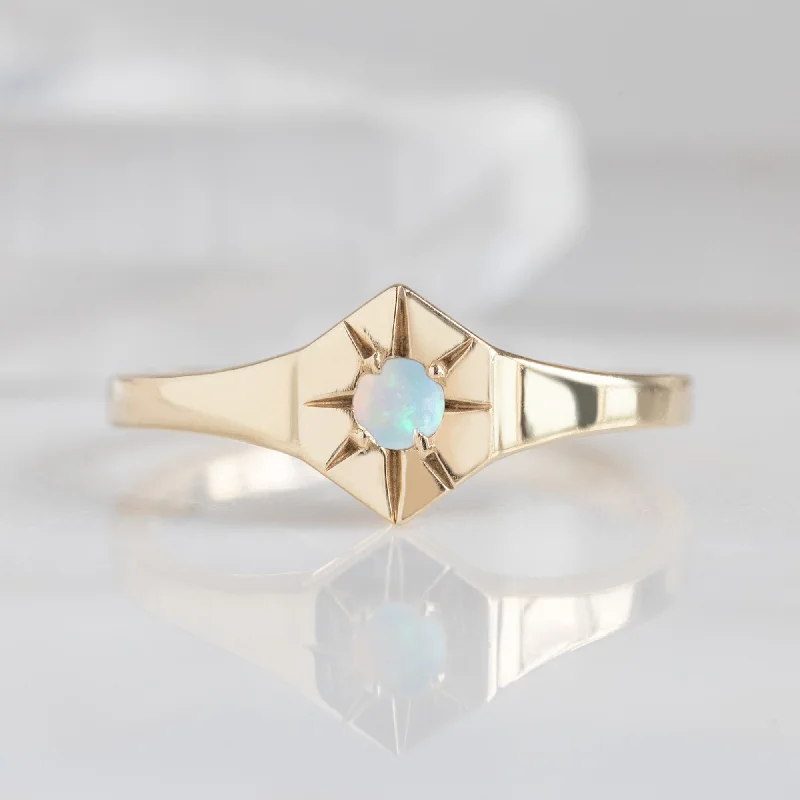 luxury bridal necklaces for women -Custom Opal Birthstone Signet Ring | 10K Yellow Gold