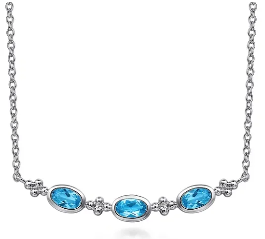 colorful gemstone necklaces for women -Sterling Silver Bujukan 0.72cttw Swiss Blue Topaz Bar Necklace by Gabriel