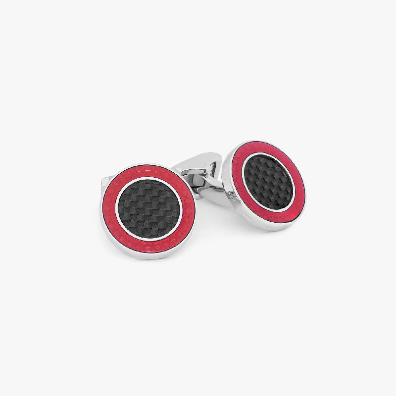 bracelet sets for women -Thompson Red Palladium Plated Carbon Redondo Cufflinks                                     