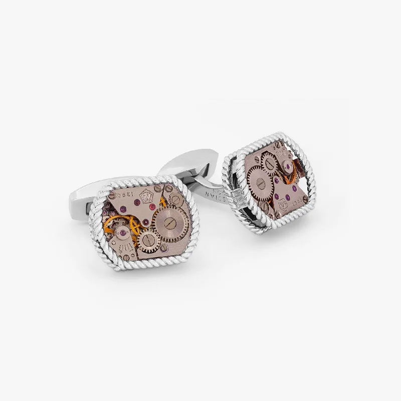 vintage bracelets for women -Numeral Skeleton Cufflinks In Rhodium Silver