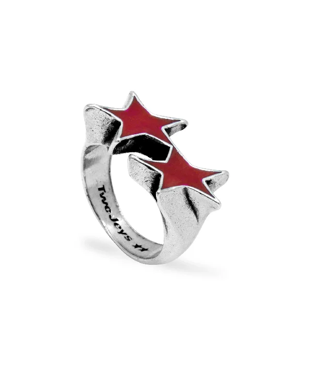 double stone rings -Icon Red Enameled Single Ring