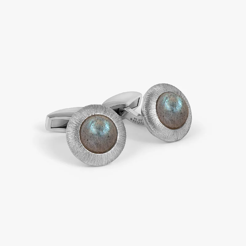 beautiful gemstone bangles -Graffiato Domed Cufflinks in Blue Labradorite