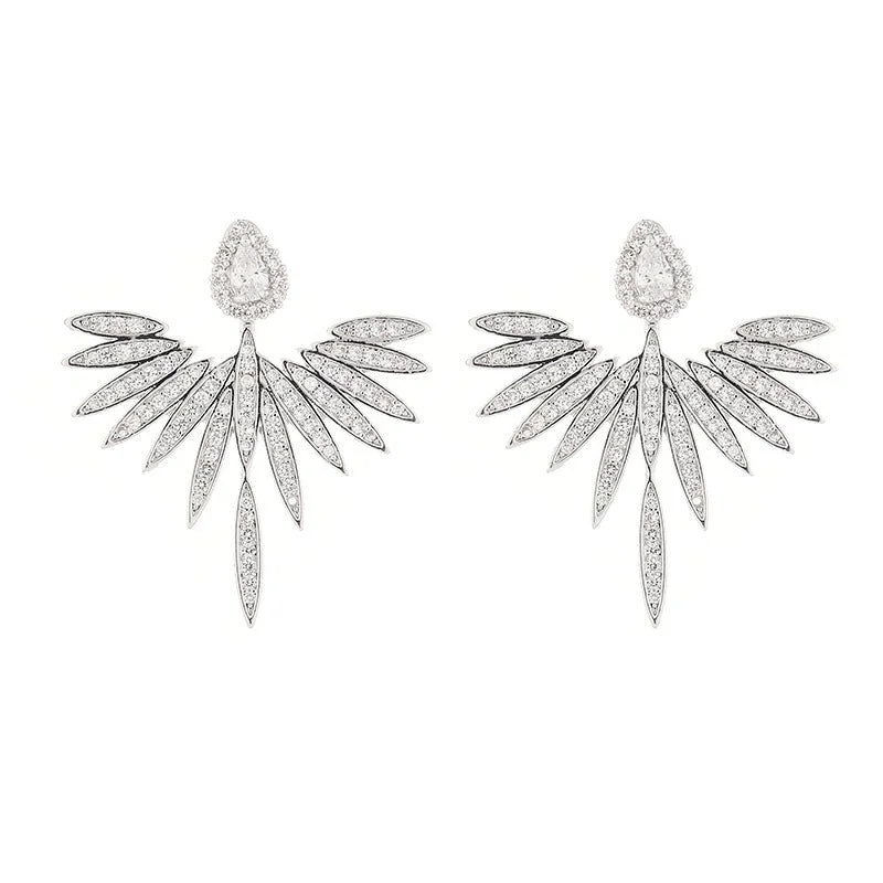 birthday earrings for women -Tear Drop Zircon Stud Earrings with Adjustable Angel Wing backplates