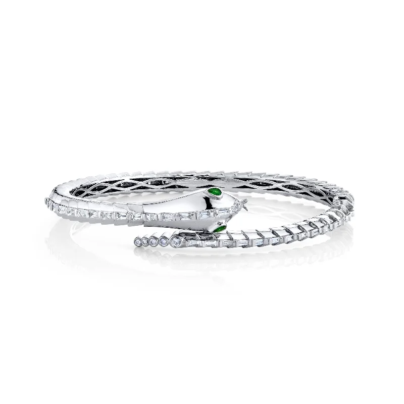 chic bangles for women -MEN'S DIAMOND & GREEN GARNET SNAKE CUFF