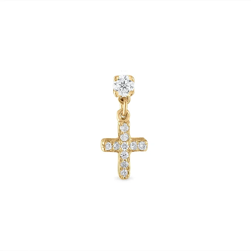 teardrop earrings for women -Diamond Cross Drop Stud