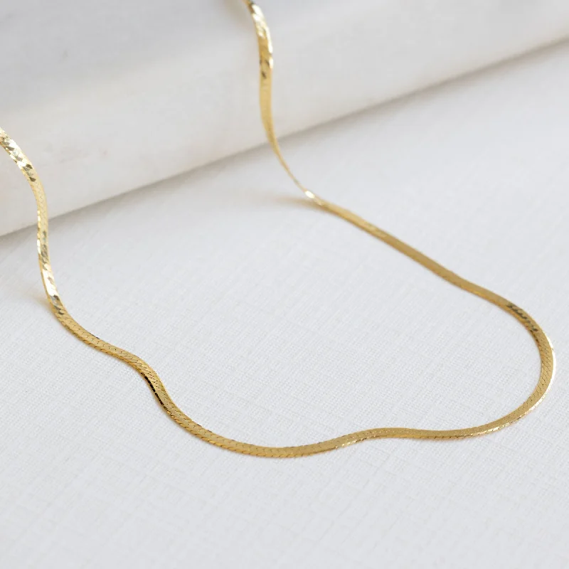 short chain necklaces for women -The Herringbone Chain Necklace | 14K Yellow Gold