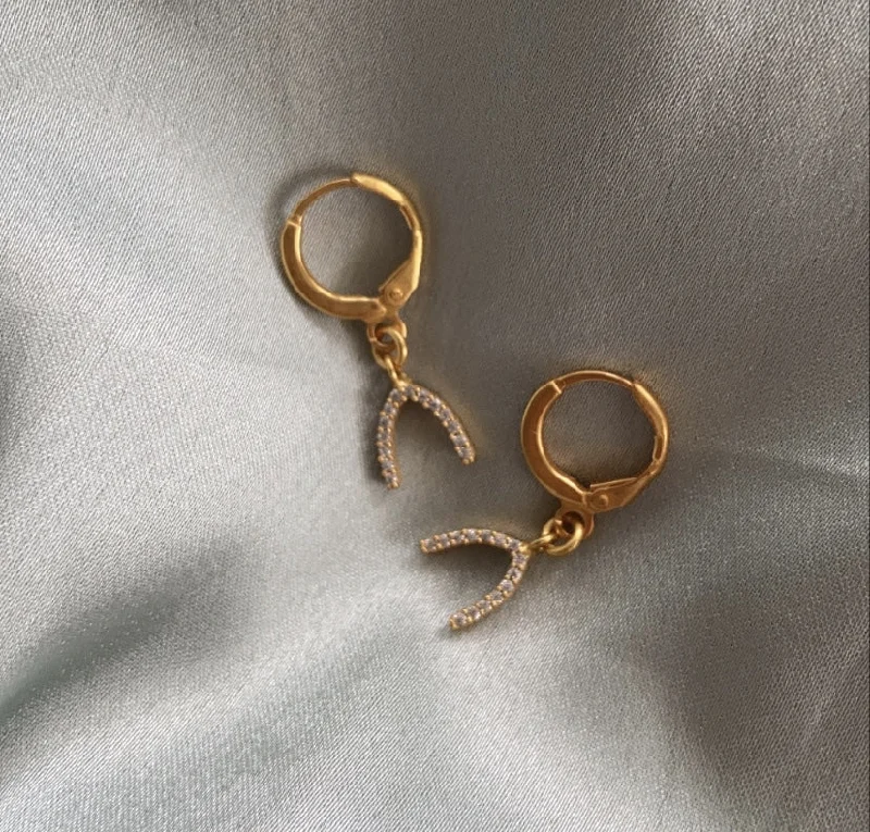 dangle earrings for women -Wishbone Huggies