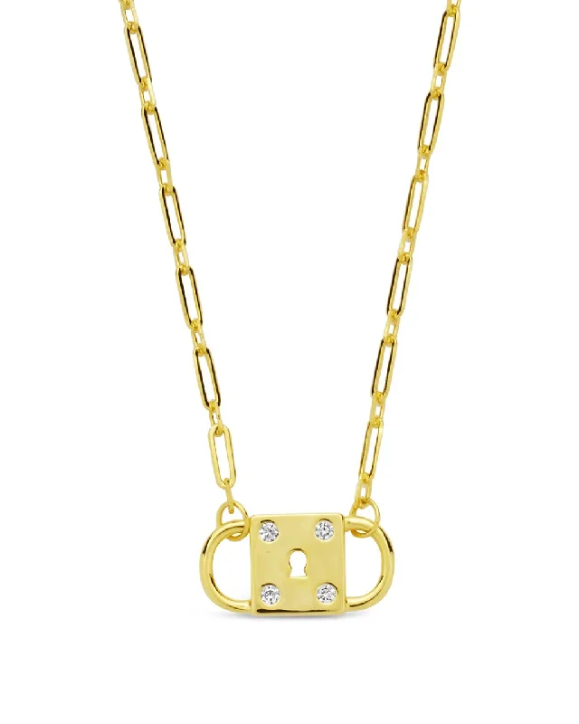 gold bar necklaces for women -Double Padlock Pendant