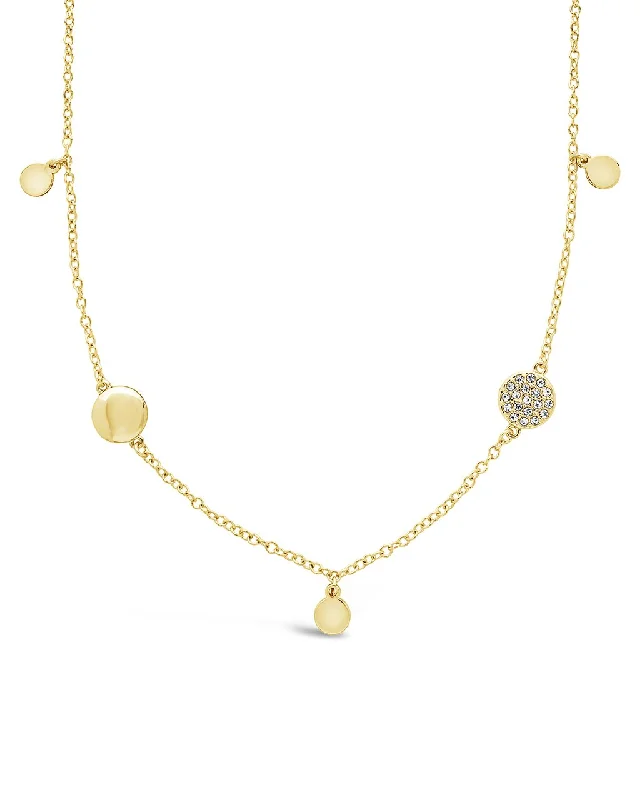 bar necklaces for women -Delicate CZ Disk Station Necklace